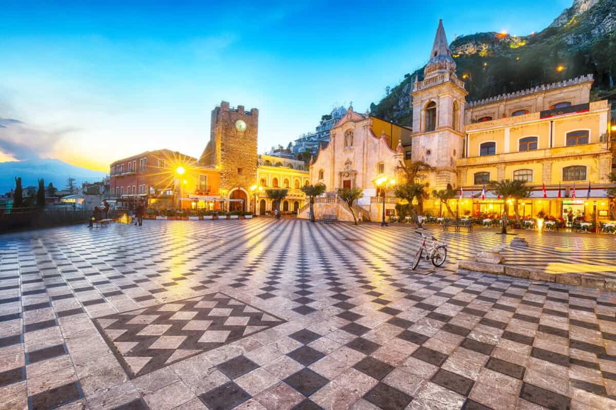 Belvedere of Taormina and San Giuseppe church on the square Piazza IX Aprile in Taormina