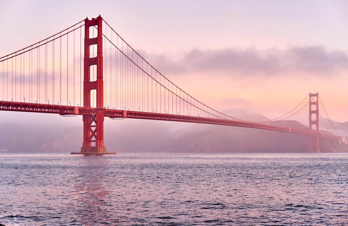 Golden Gate Bridge at sunrise, San Francisco, California