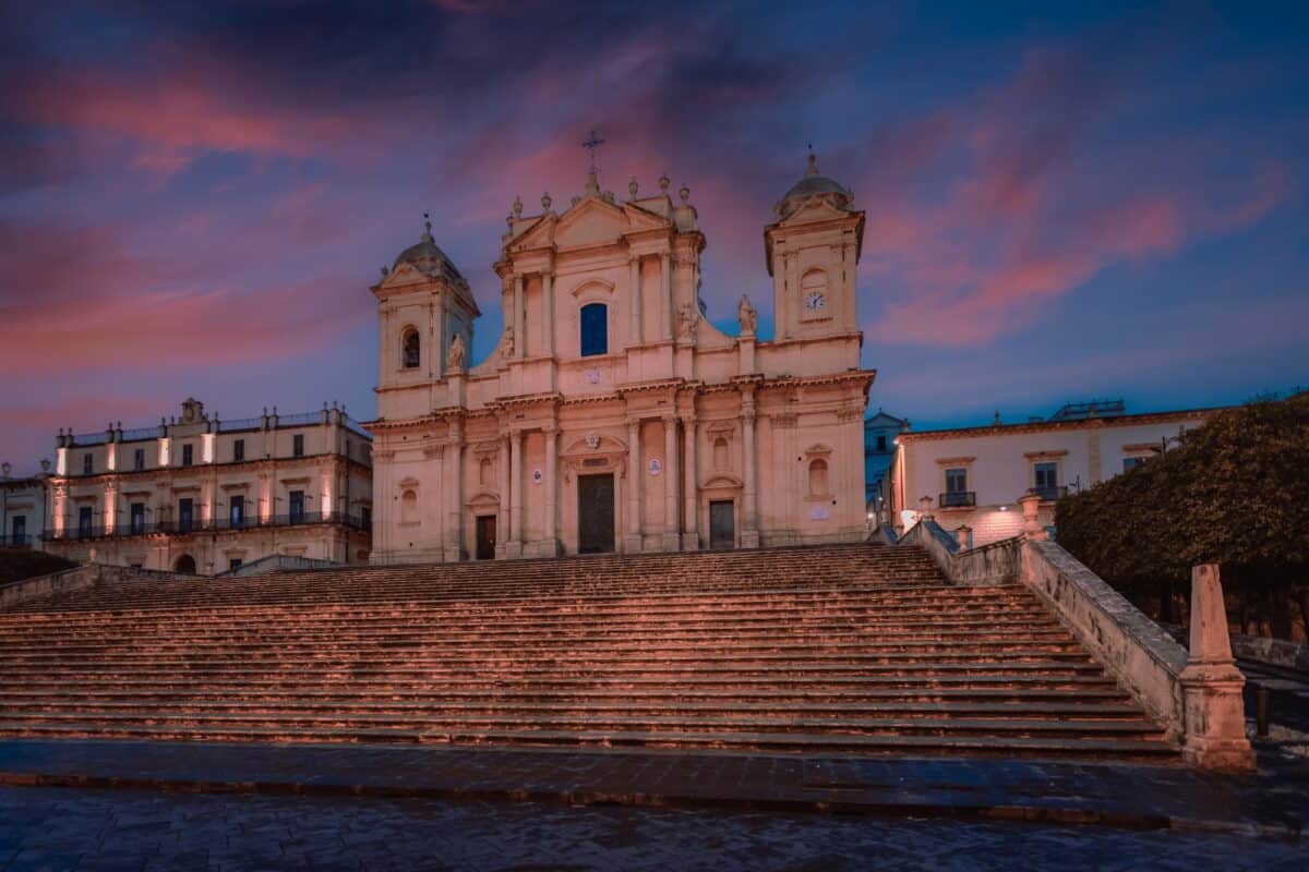 The cathedral of San Nicolò in Noto, Sicily at night