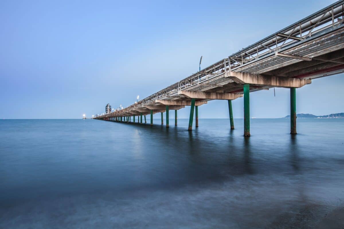 Pipes going across ocean, Cagliari, Sardinia, Italy