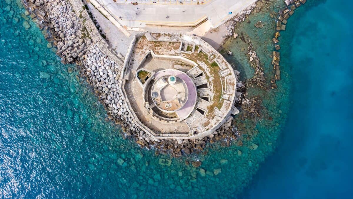 Mandraki port of Rhodes city harbor Rhodes island in Greece